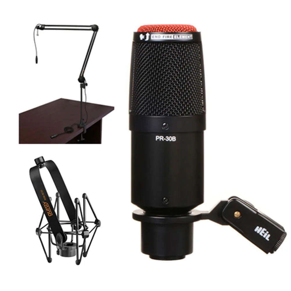 Heil Sound Heil Sound PR 30B Dynamic Cardioid Studio Microphone Matte Black with Broadcast Arm and Shock Mount — product photo