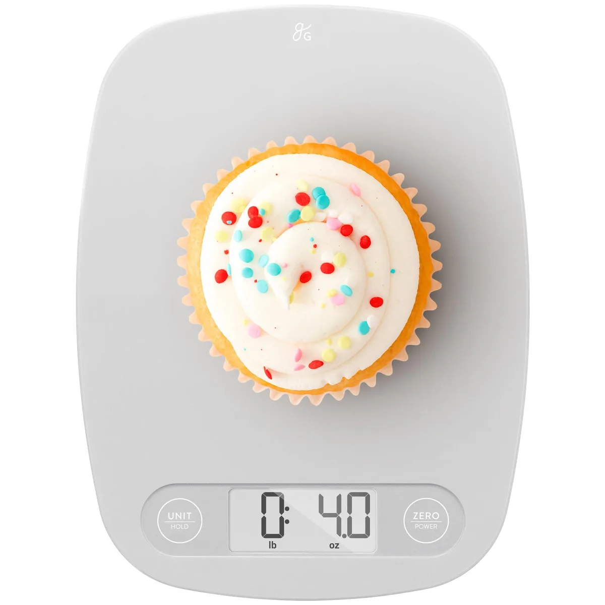 Yellow rectangular digital kitchen scale with flat weighing platform and flush capacitive touch buttons