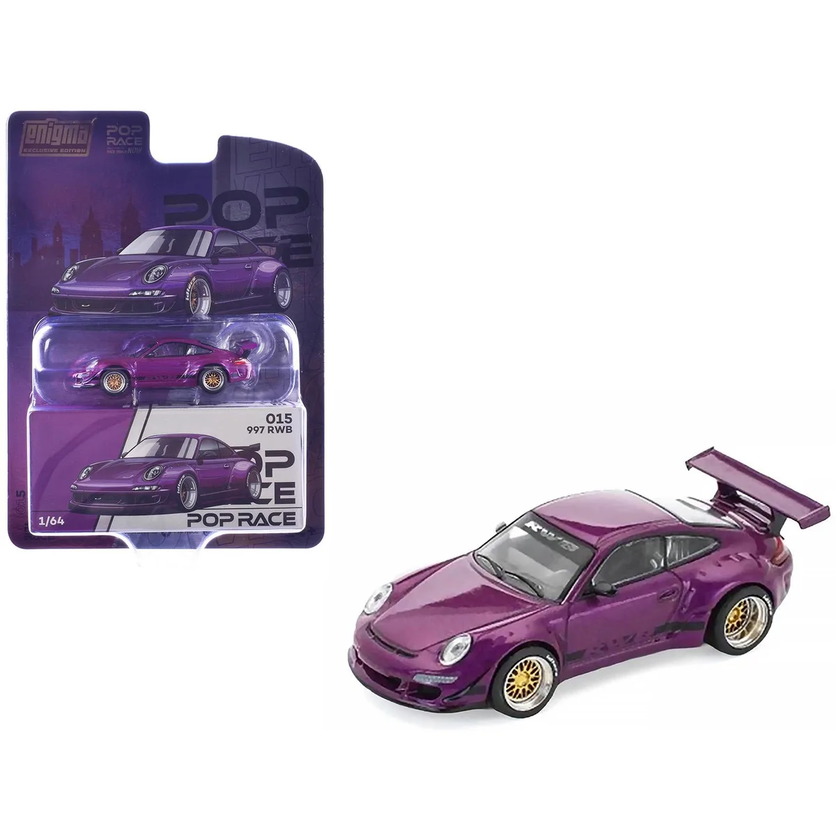 Pop Race Pop Race RWB 997 Purple Metallic Black Stripes 1/64 hobby collectible — product photo