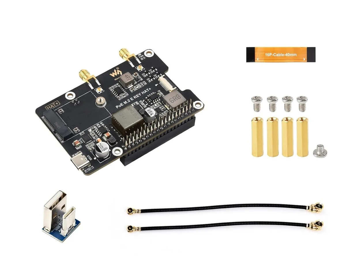 LORDWORLD LORDWORLD PCIe to M.2 E Key Adapter with PoE HAT for Raspberry Pi 5 — product photo