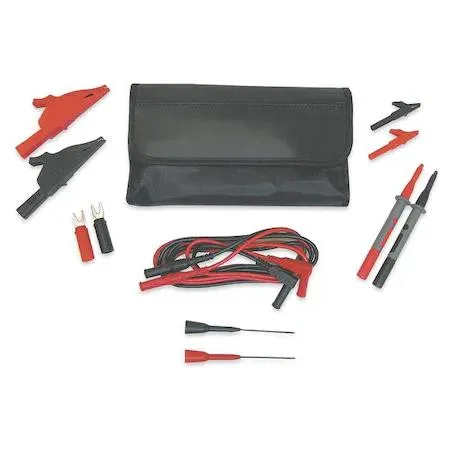 Green modular test lead kit with probes clips spade lugs and carrying case