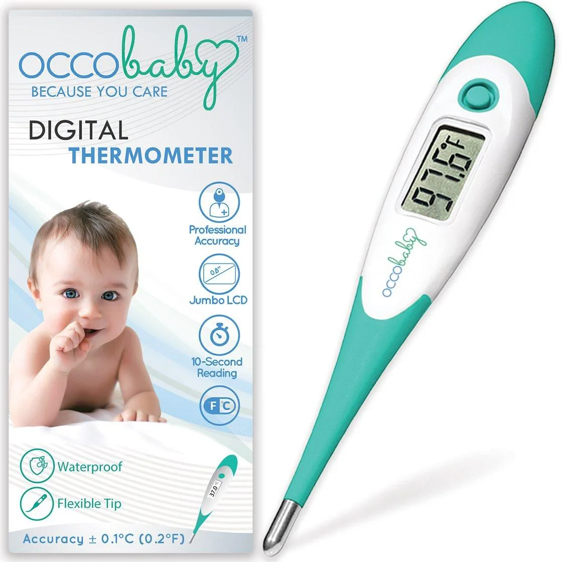 White digital thermometer with flexible tip and LCD display