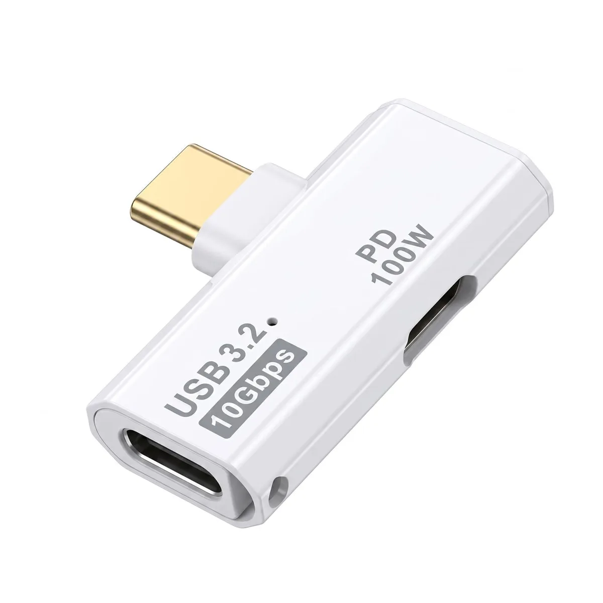 Small white USB-C splitter dongle with two ports