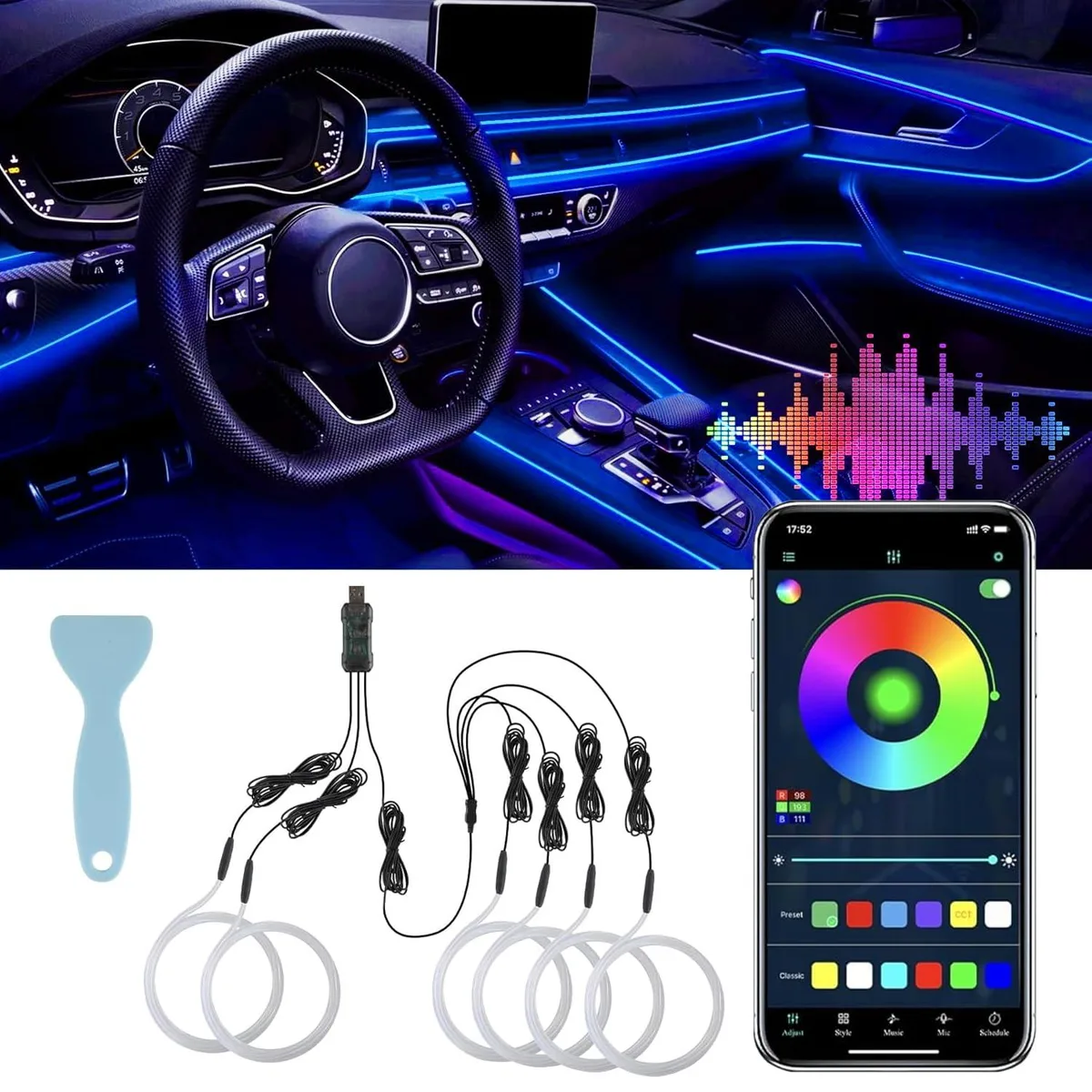  LivTee 6-in-1 LED Interior Light Kit with USB Port and App Control — product photo