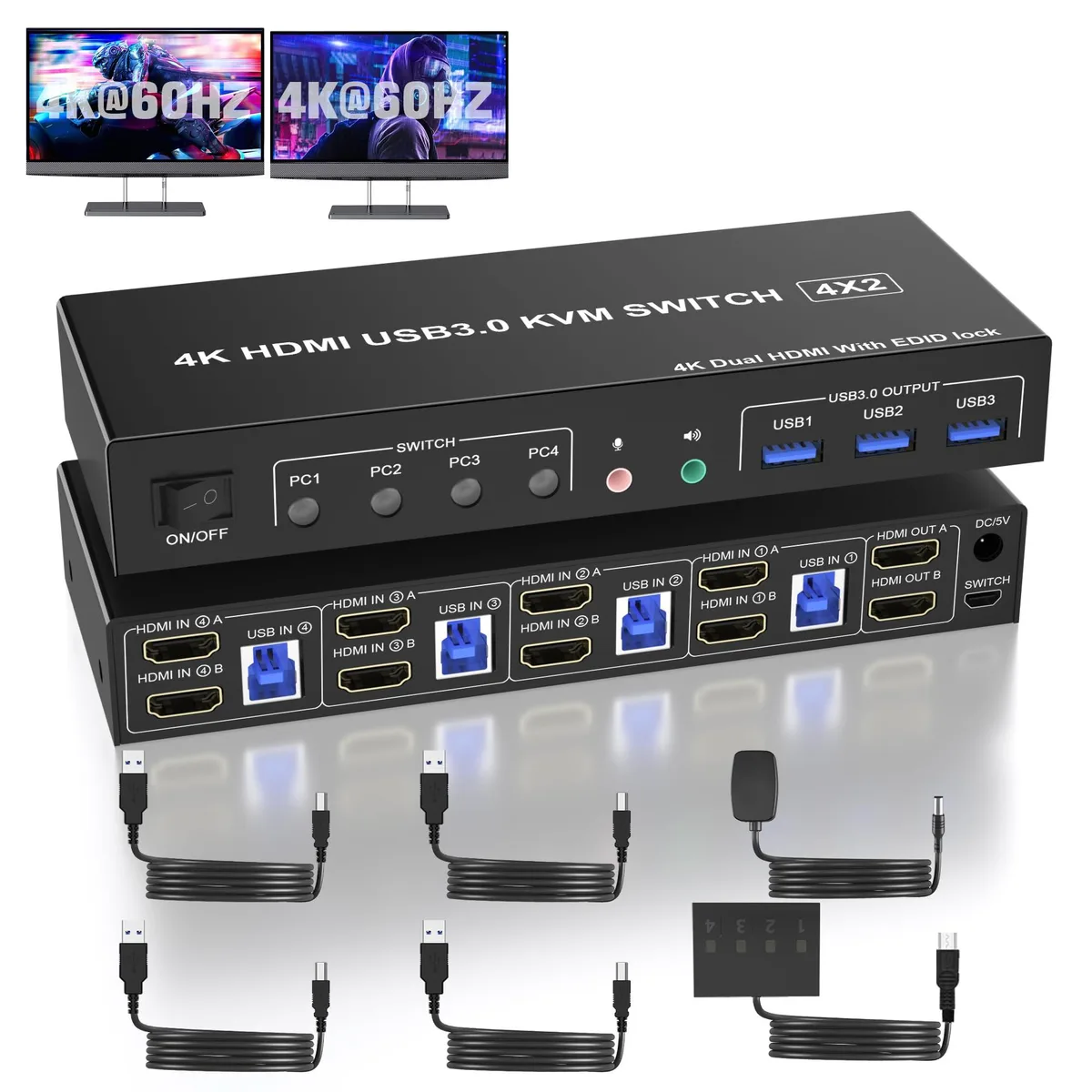 Vszerda Vszerda KM402B-USB3.0-CZY KVM Switch 4 PC 2 Monitor 4K 60Hz — product photo