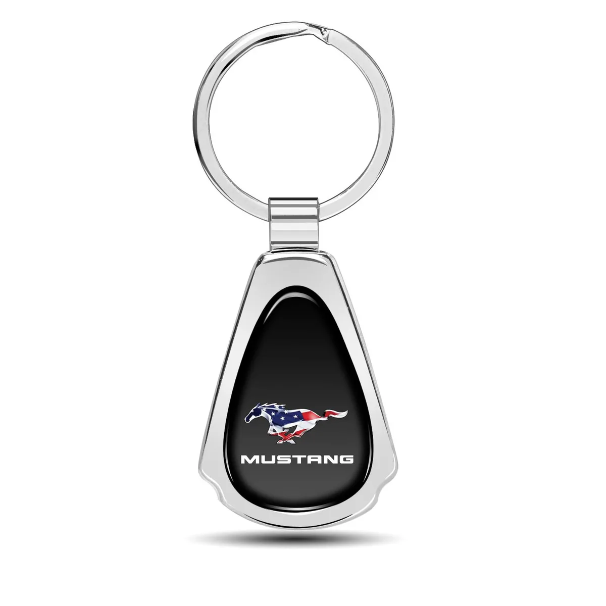 iPick Image, LLC iPick Image, LLC Ford Mustang Pony USA Flag Black Dome Chrome Metal Teardrop Key Chain — product photo