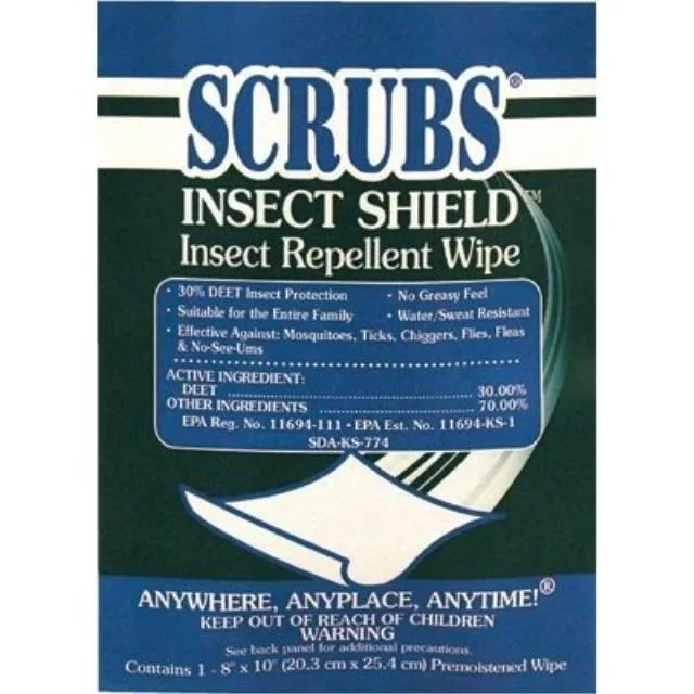 Single sealed insect repellent towel in white packet