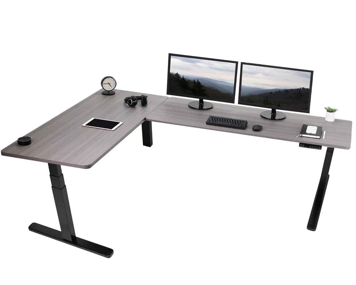 VIVO VIVO Electric Corner Desk 83" x 60" Dark Gray/Black — product photo
