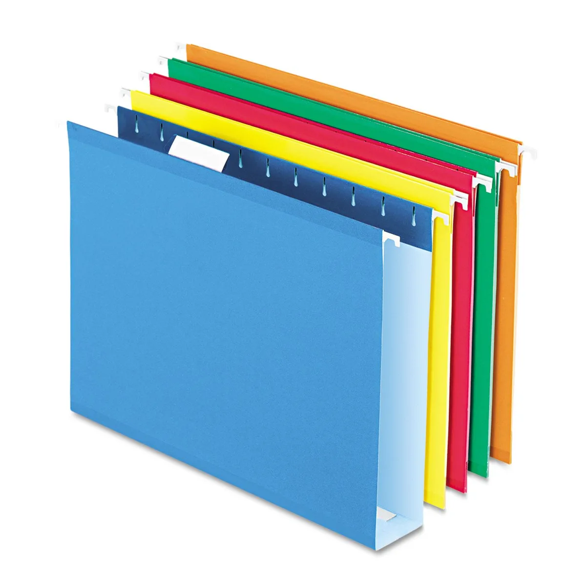 Box of 25 assorted colour hanging file folders with reinforced tops