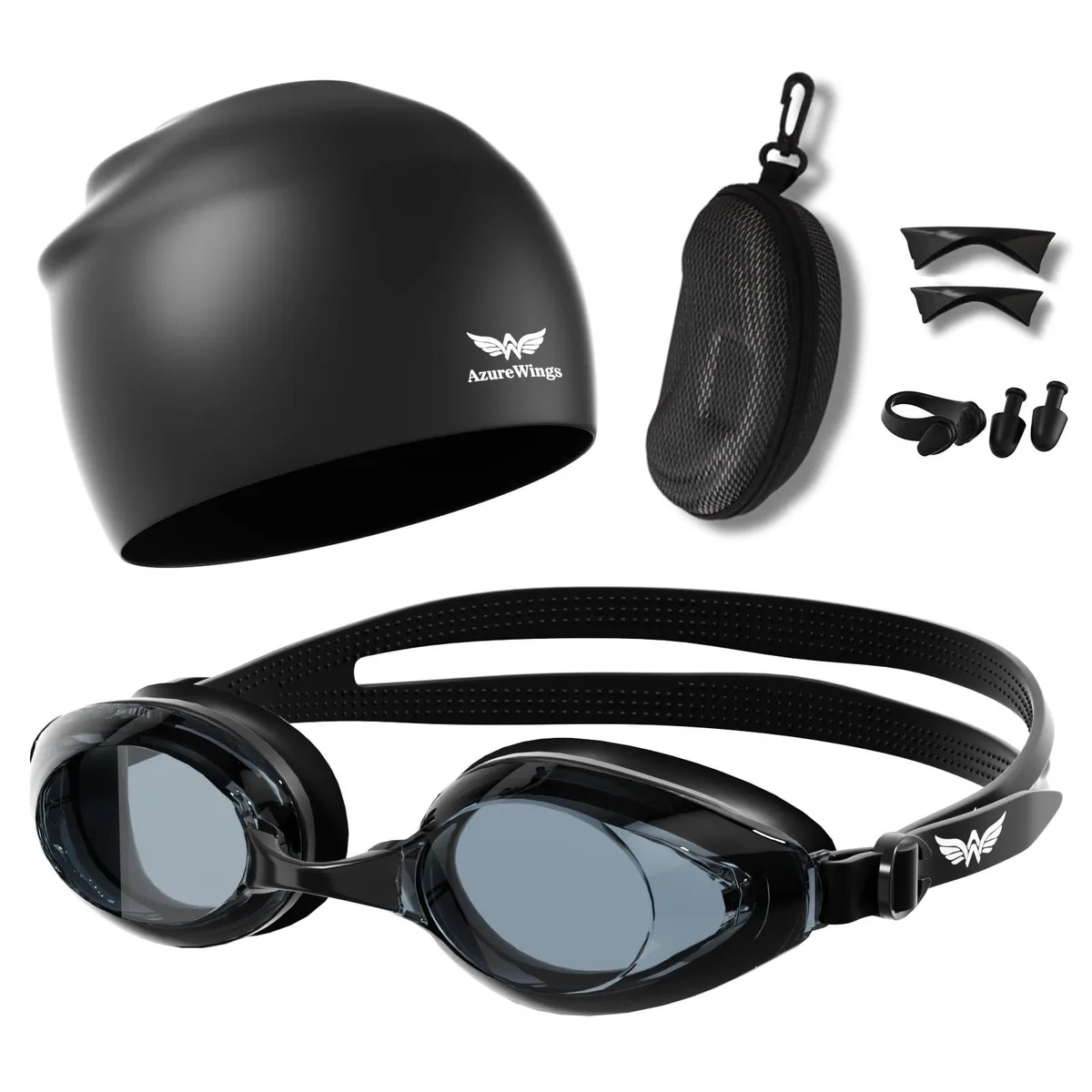  AzureWings 613 Swimming Goggles Kit Black-Smoke with Cap — product photo