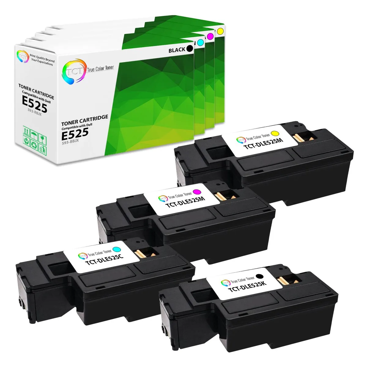 True Color Toner True Color Toner E525 4-Pack Toner Cartridges 593-BBJX BBJU BBJV BBJW — product photo