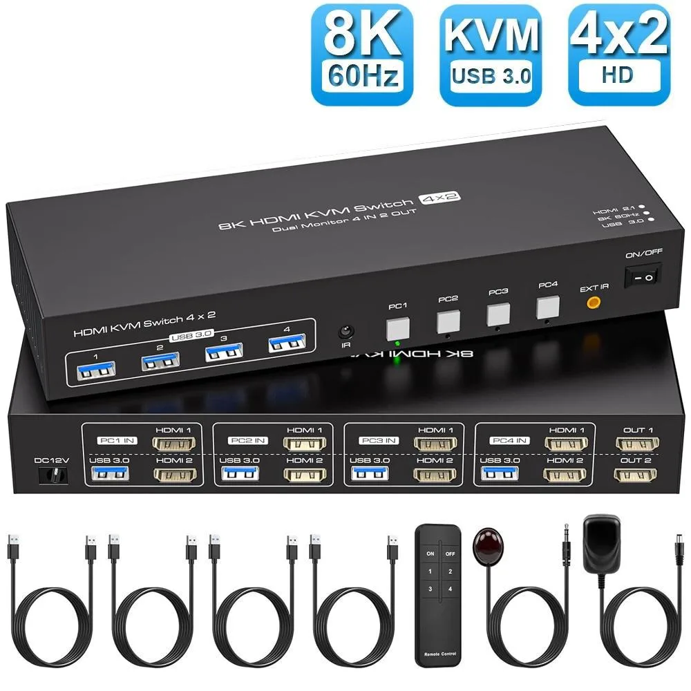 Jansicotek Jansicotek SW243-2HD 4-Port Dual Monitor KVM Switch 8K@60Hz — product photo