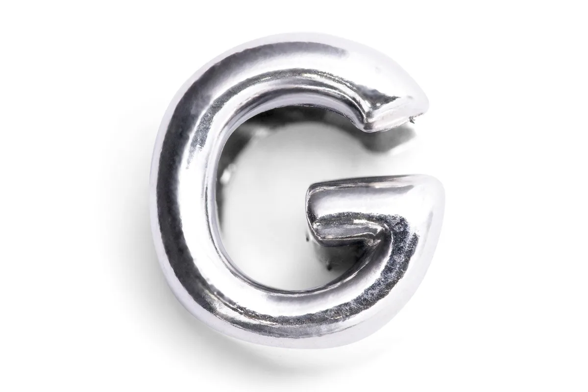 Sterling silver capital G charm with smooth polished finish