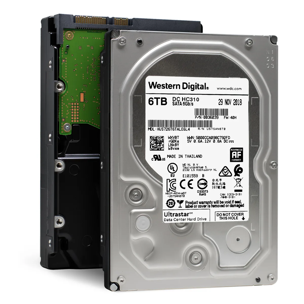 HGST HGST Ultrastar DC HC310 HUS726T6TALE6L4 6TB 3.5" 7200 RPM 256MB SATA 6.0Gb/s 512e internal hard drive — product photo