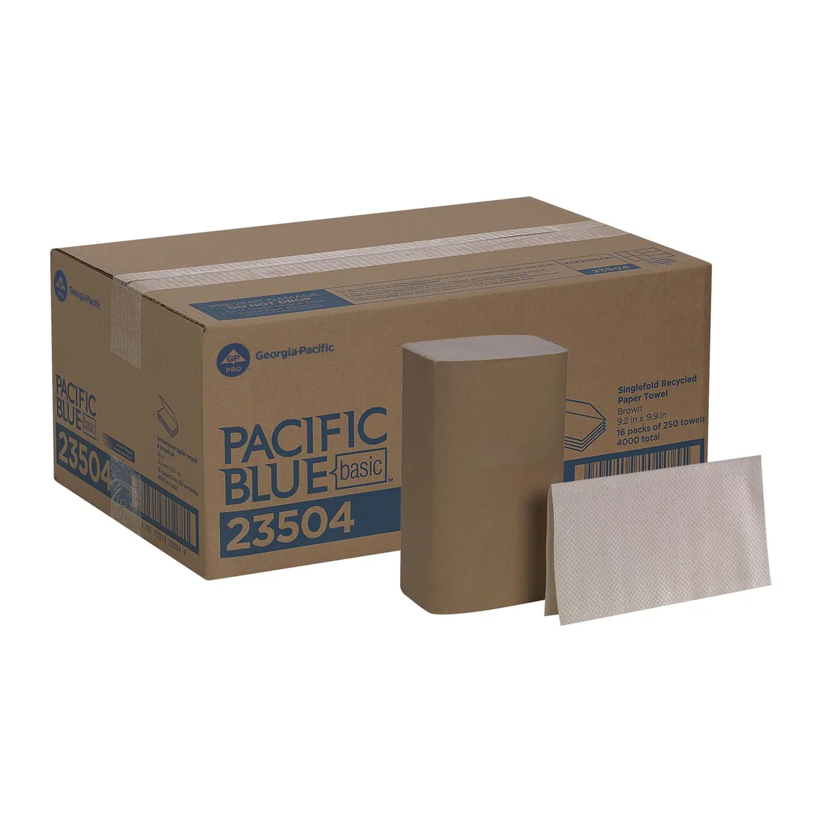 Brown recycled paper towels in S-fold format, 250 sheets per pack, 16 packs per case