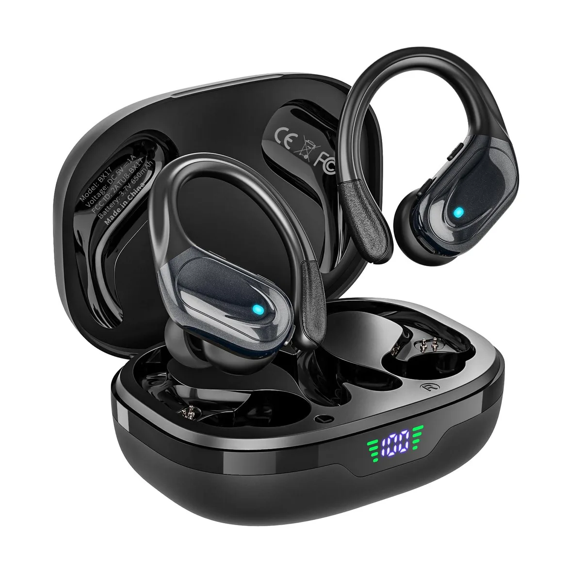 SuperTooth BX17 Bluetooth Earbuds Black 80Hrs Playtime IPX7 Waterproof Over-Ear — product photo