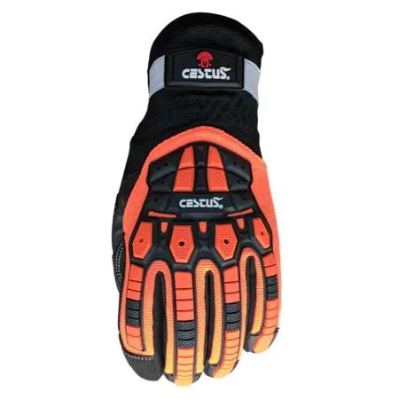 Pair of medium work gloves with padded palms, ventilated TPR knuckle guards, reflective cuff strip