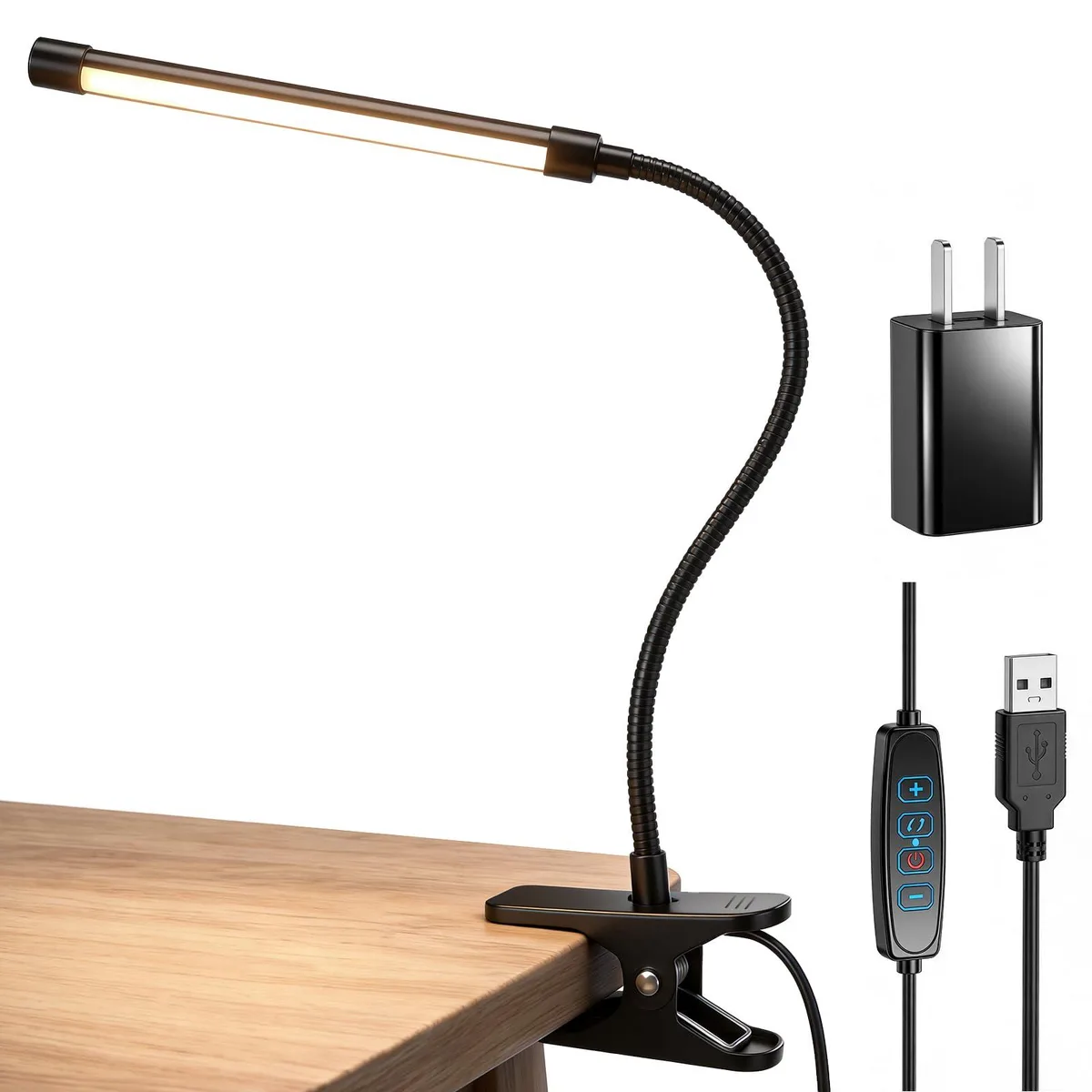  Clip-on Reading Light 40 LED 3 Modes 10 Levels 49in USB Clamp 2.7in — product photo