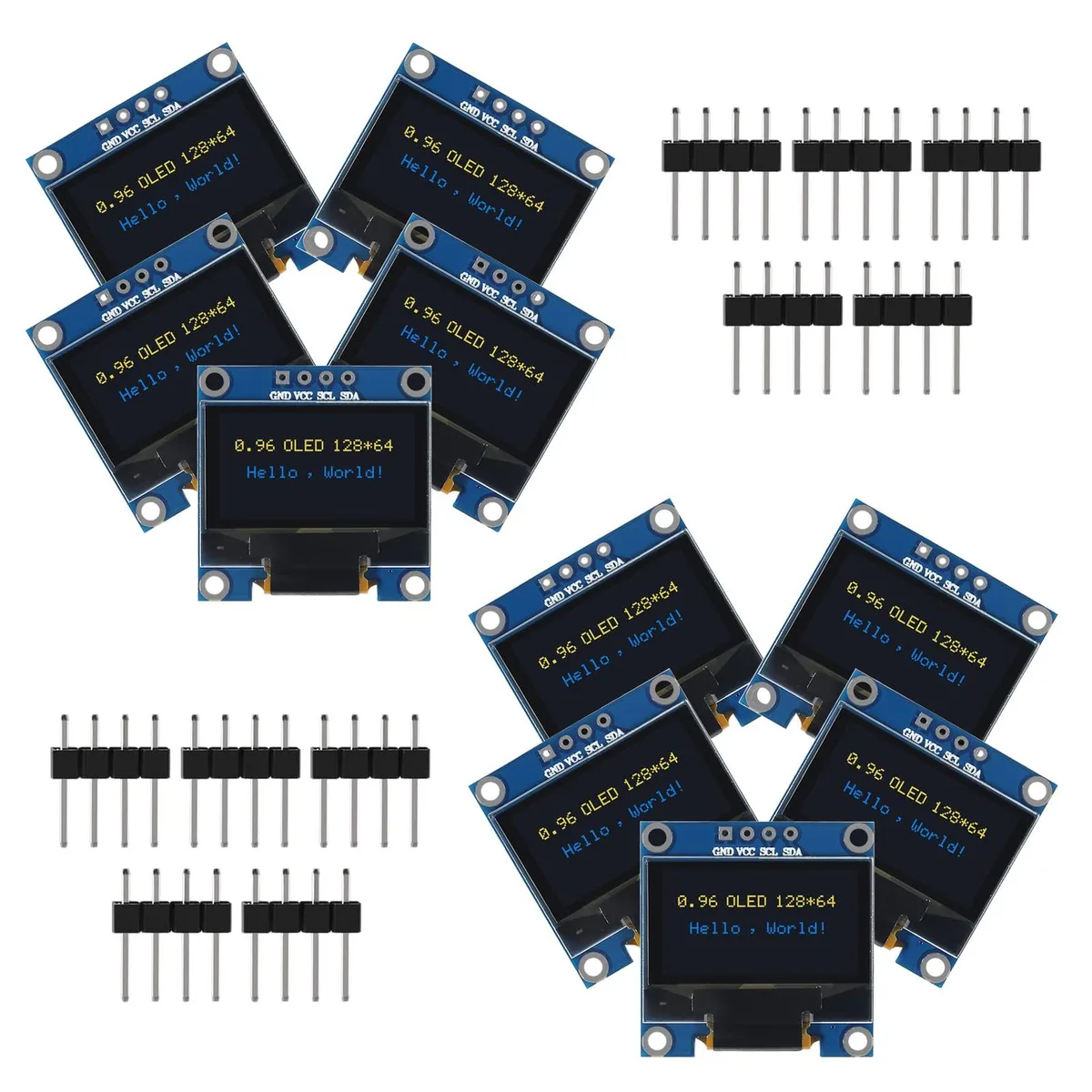 KEHIPI KEHIPI 10 PCS 0.96 inch 128x64 OLED SSD1306 I2C Display Board Blue Yellow development board — product photo