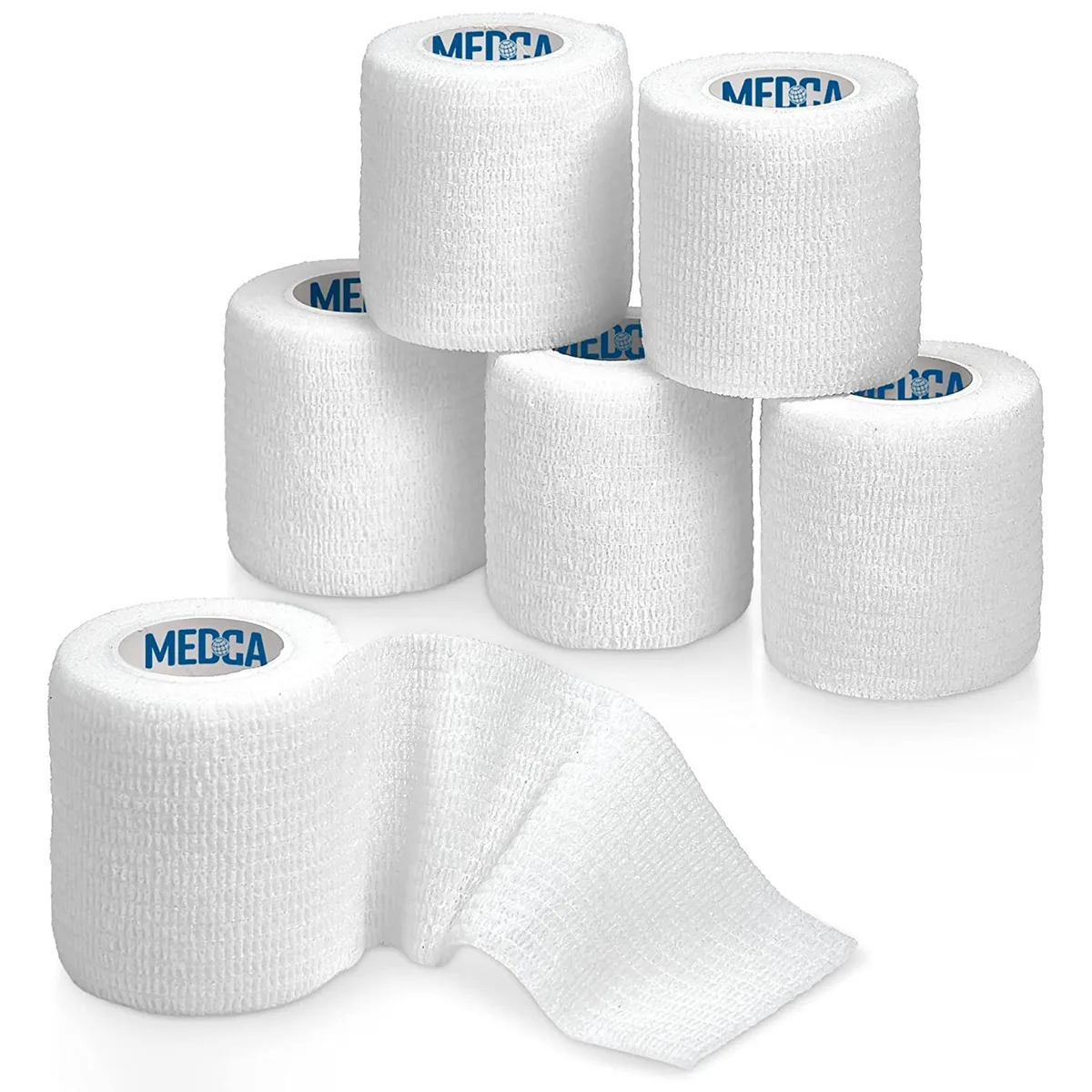 MEDca MEDca Self-Adherent Cohesive Bandage Wrap, 6 Rolls White, 2 in x 5 Yards — product photo