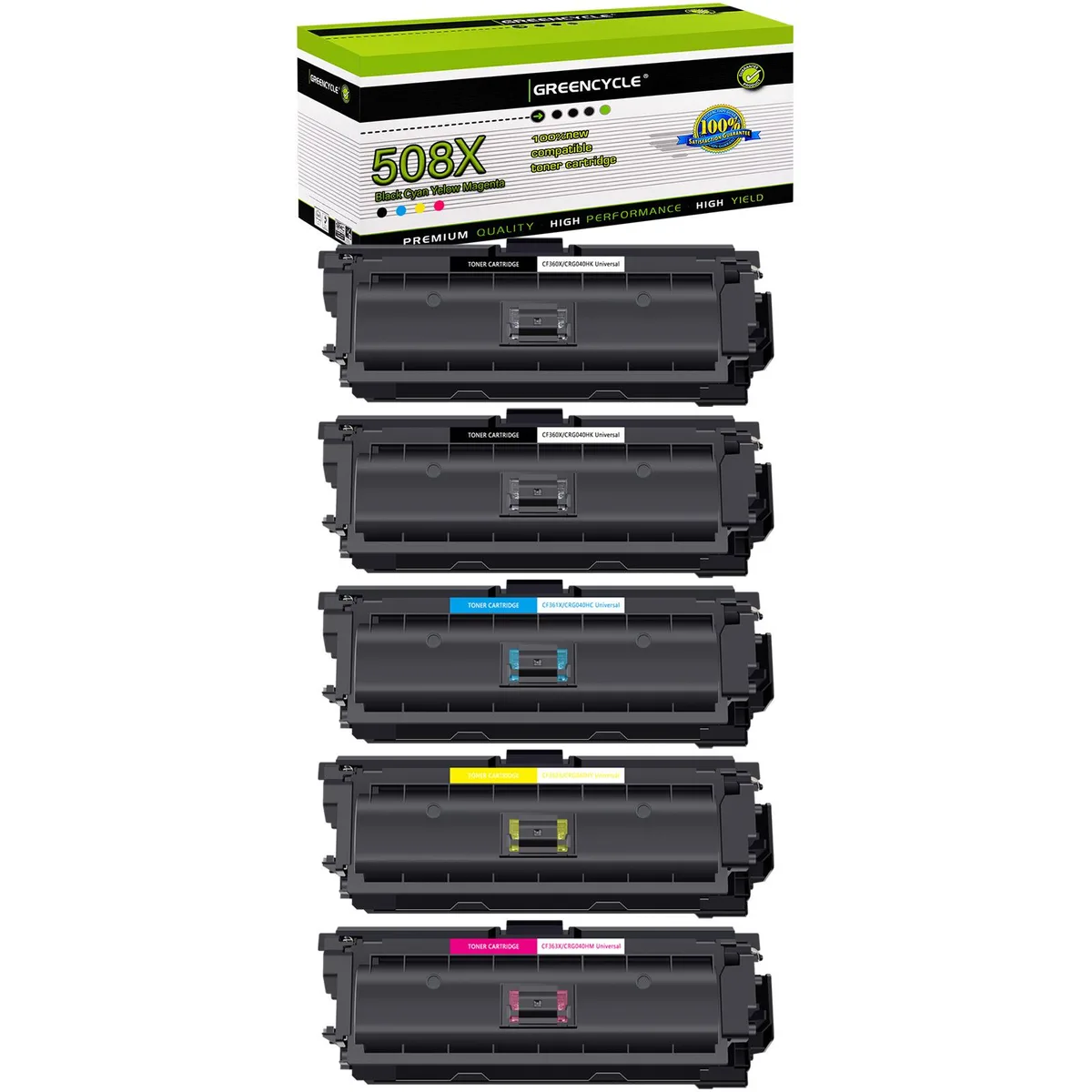 GREENCYCLE GREENCYCLE 508X 5-Pack Toner Cartridges (2 Black CF360X 1 Cyan CF361X 1 Yellow CF362X 1 Magenta CF363X) — product photo