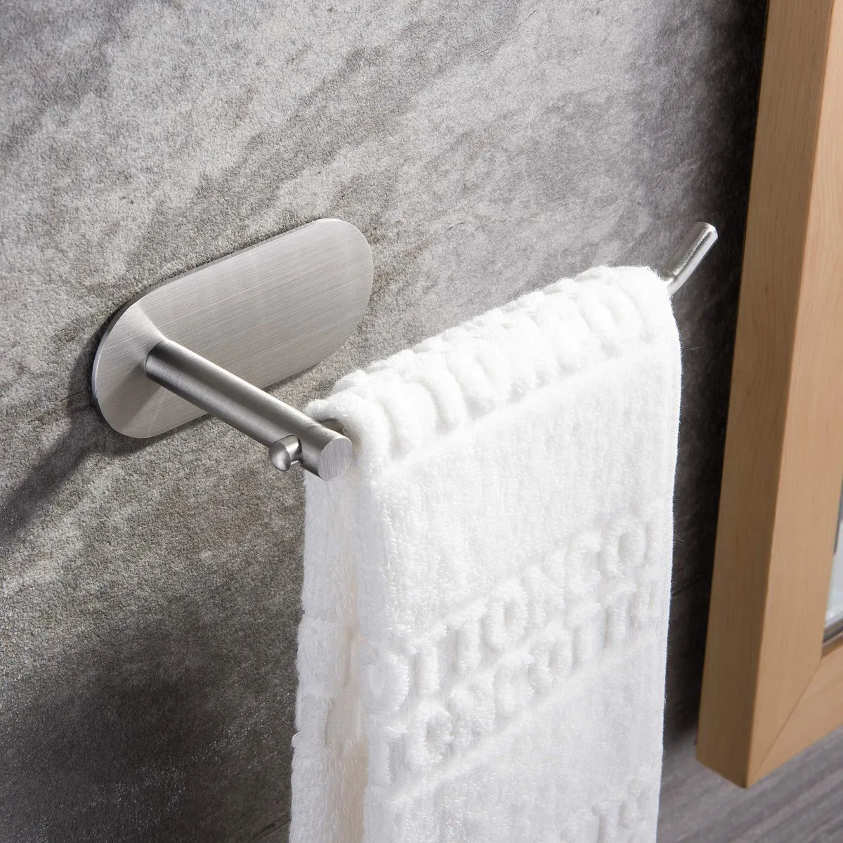 Brushed stainless steel towel ring with adhesive backing