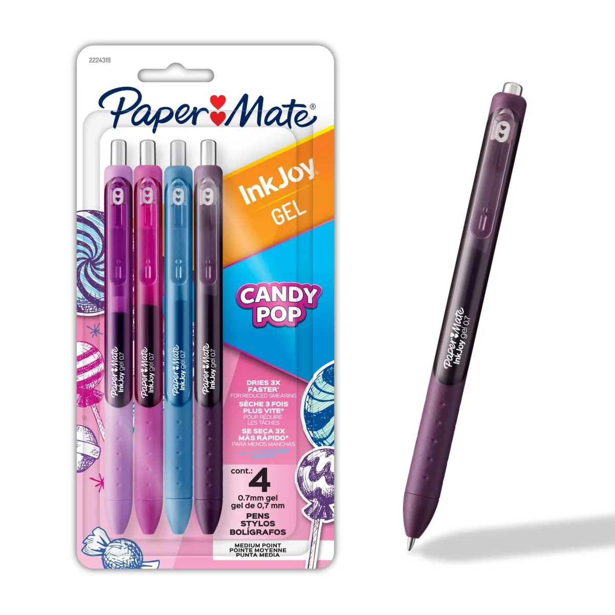 None Continuous None Continuous Paper Mate InkJoy Gel Pens Candy Pop Colors 0.7mm 4 Count — product photo