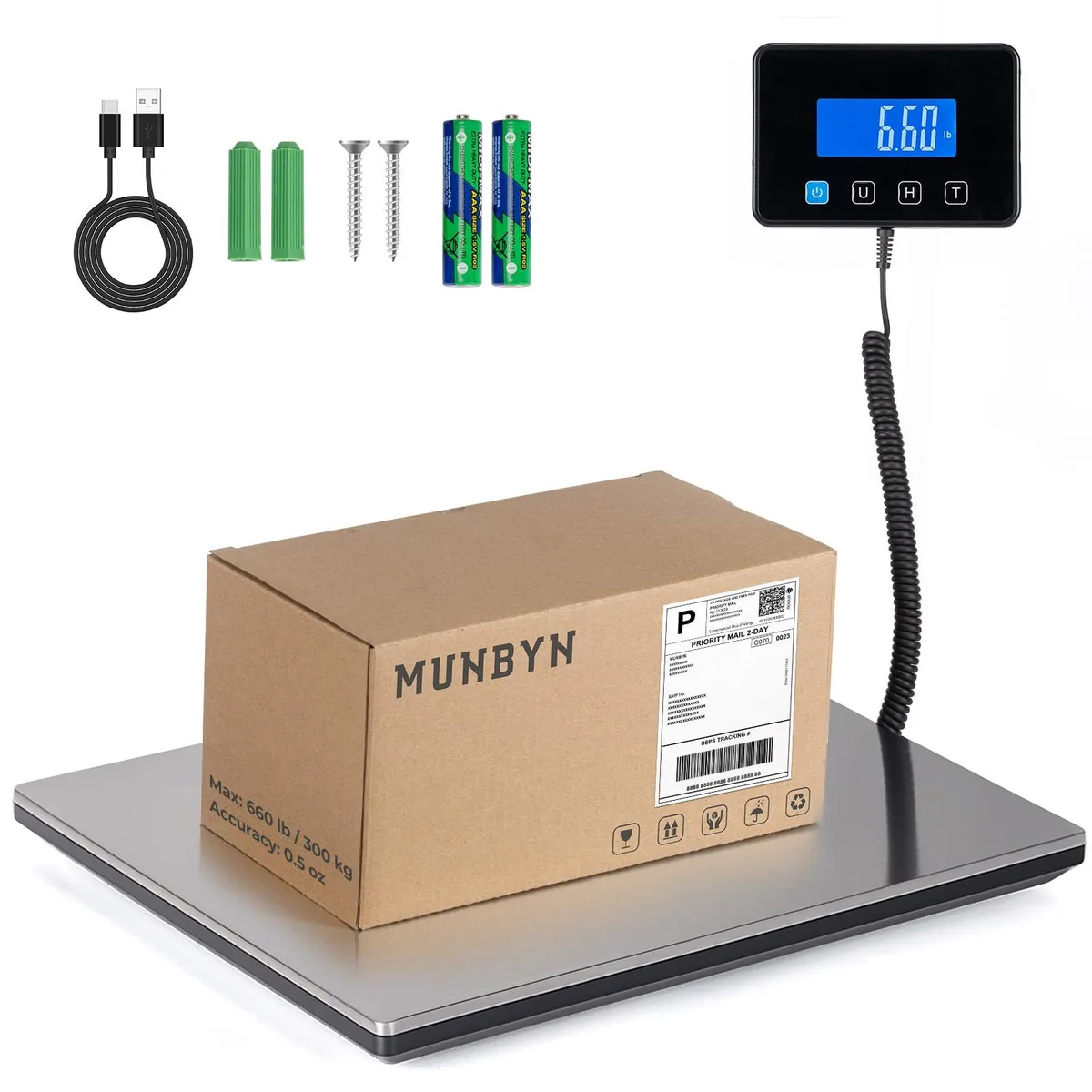 MUNBYN IPS03 440lb 1.8oz Shipping Scale 16x12 Silver — product photo