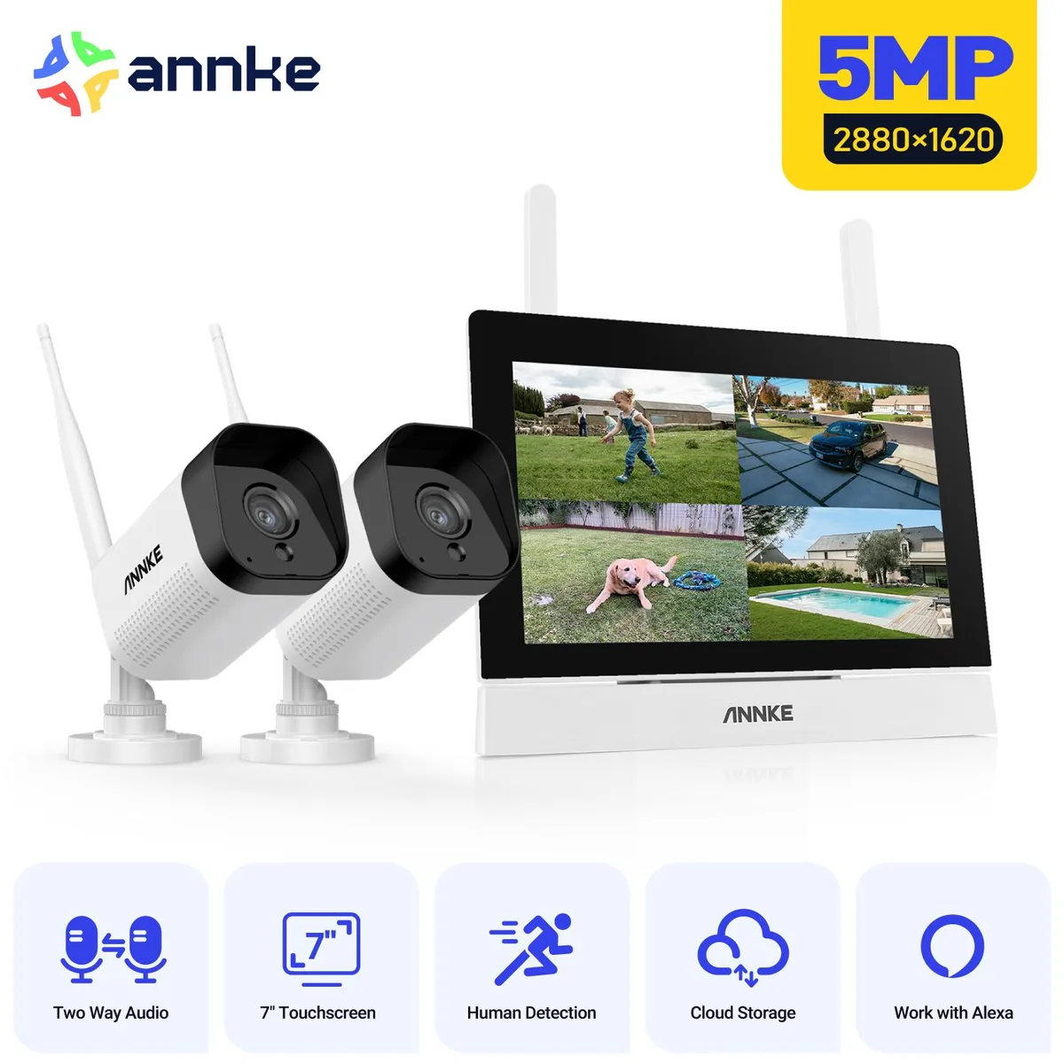 Annke Annke 4CH Wireless Surveillance Security System 7in 10.1in 5MP 2 Cameras IP66 — product photo