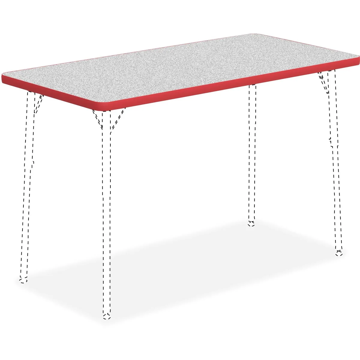 Red rectangular tabletop with T-mold edges and laminate finish