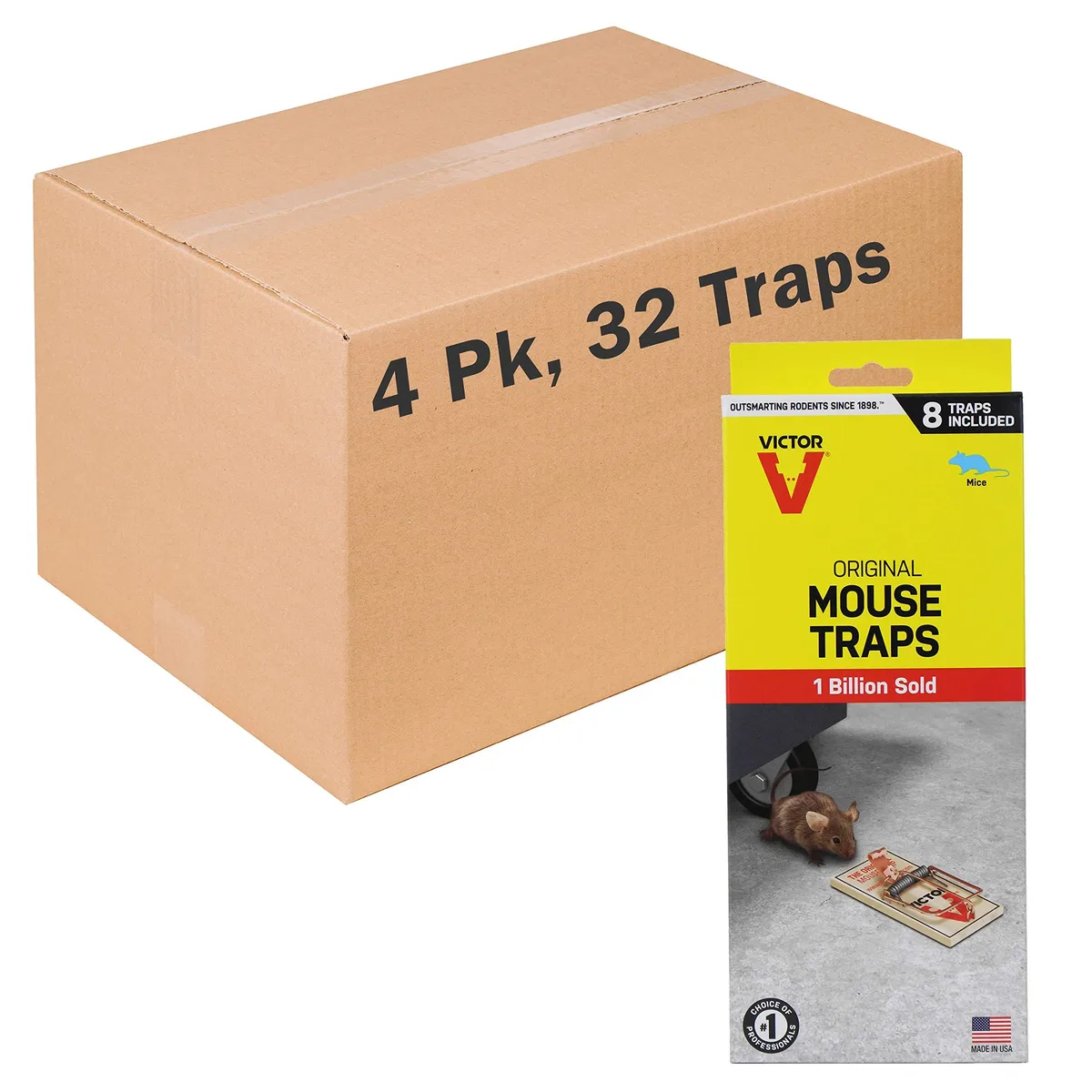 Metal pedal mouse traps, thirty-two wooden snap traps