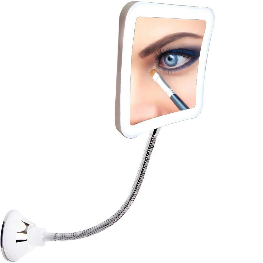 White square mirror with flexible gooseneck and LED lights