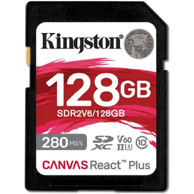 Kingston Technology Corp. Kingston Canvas React Plus SDXC UHS-II V60 280MB/s 128GB memory card — product photo
