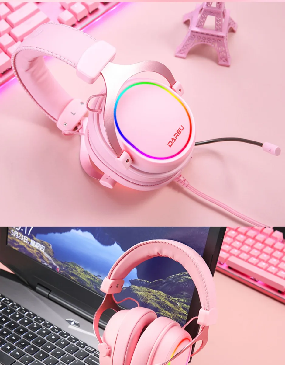 Corn Electronics Corn Electronics EH925S PRO Rose Pink 7.1 53mm Wired USB Gaming Headset — product photo