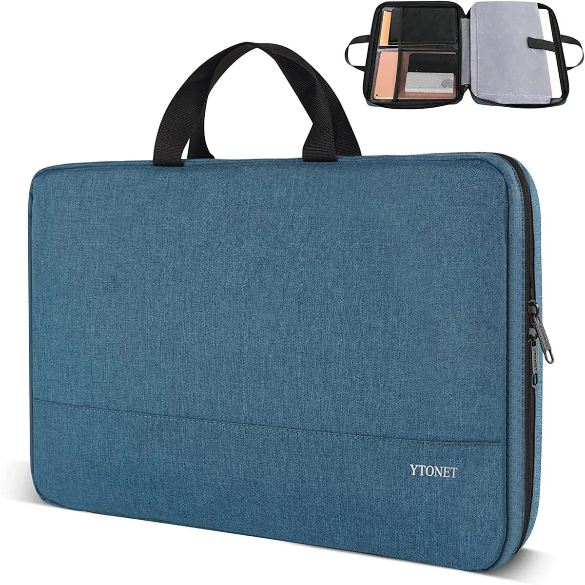 Deep teal 14 inch laptop case with top handle and mesh pocket