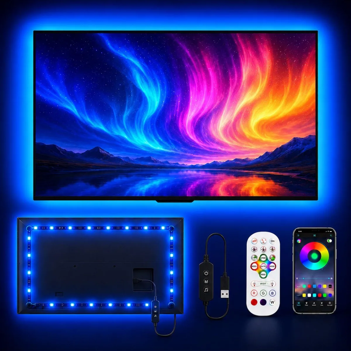 Orange LED strip light on plastic reel, 16.4ft length with USB connector