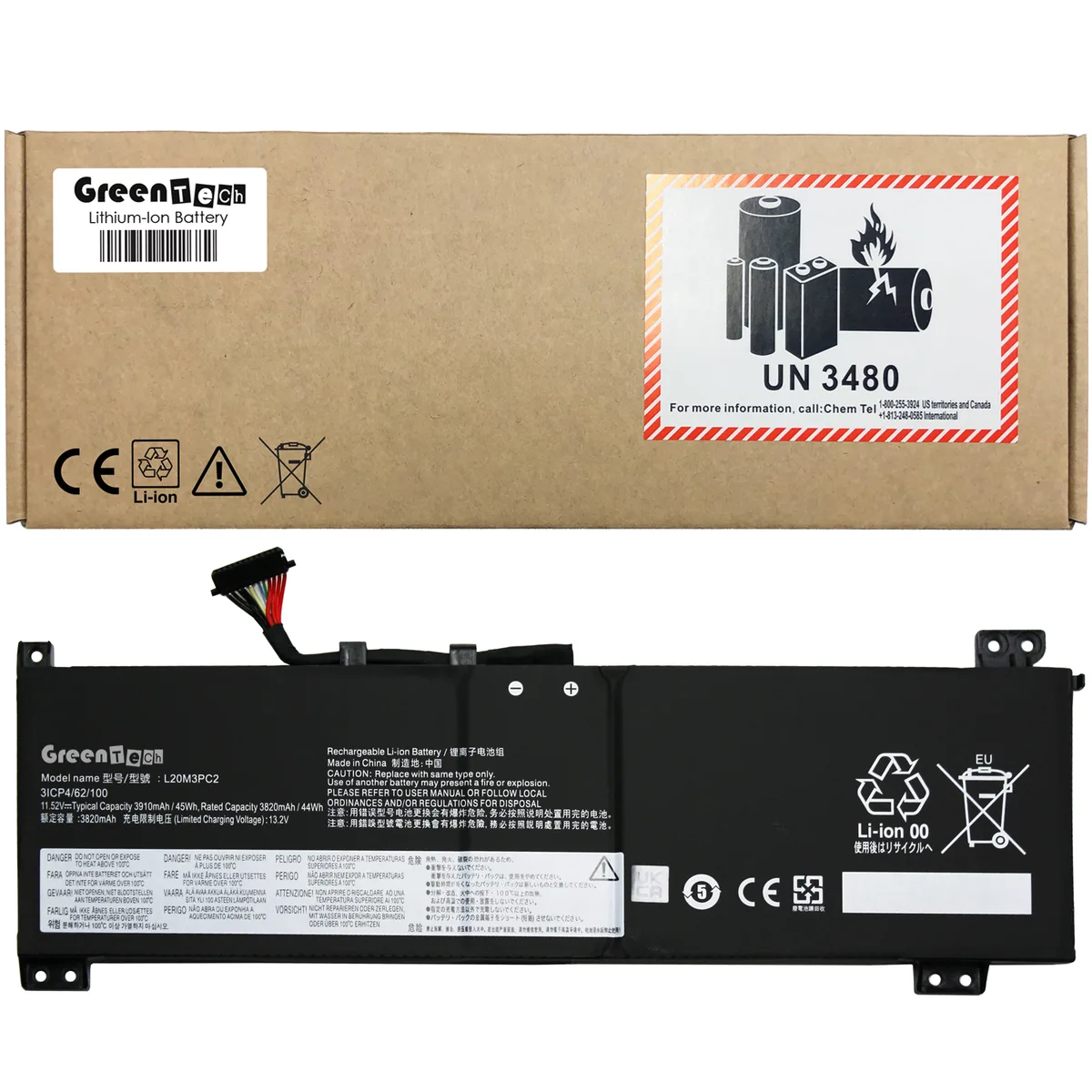 GreenTechLLC GreenTechLLC L20M3PC2 laptop battery 11.52V 45Wh 3-cell for IdeaPad 3-15ACH6 — product photo