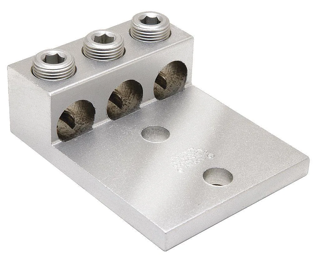 Aluminium three-conductor lug, slotted head, two mounting holes, 2.19 in long