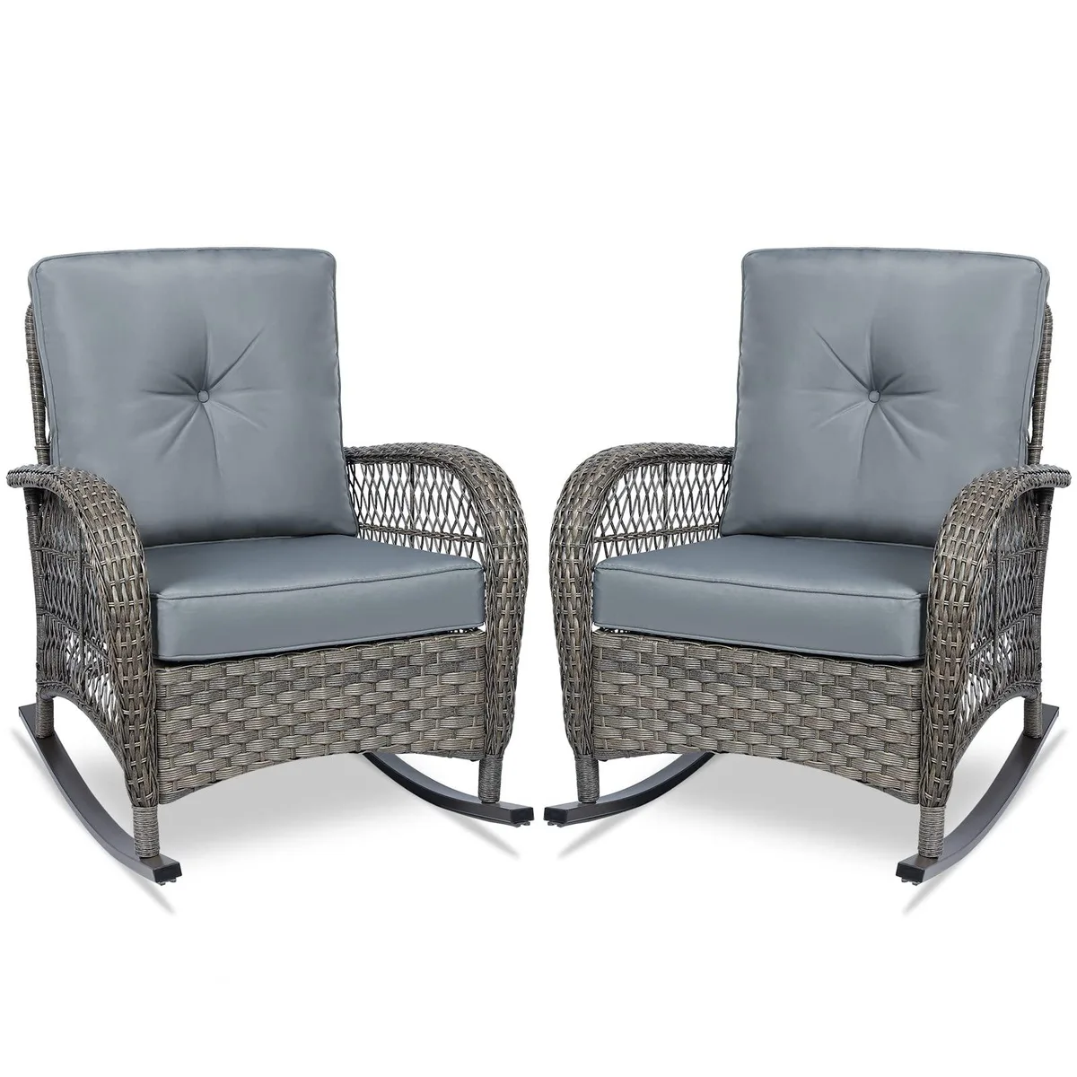 MEETWARM MEETWARM Outdoor Wicker Patio Rocking Chair Set of 2 Gray — product photo