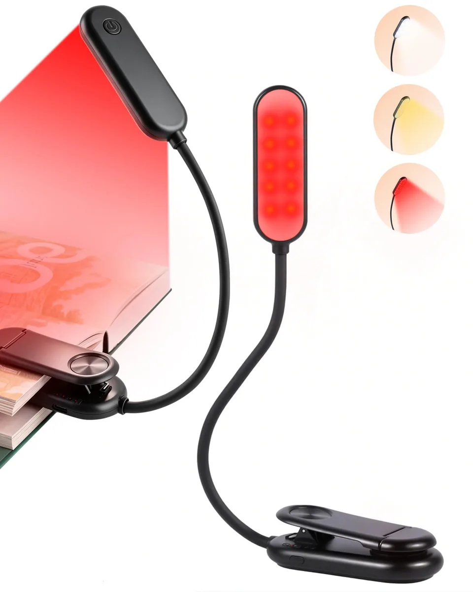 Small clip-on book light, lightweight matte finish, single button on back
