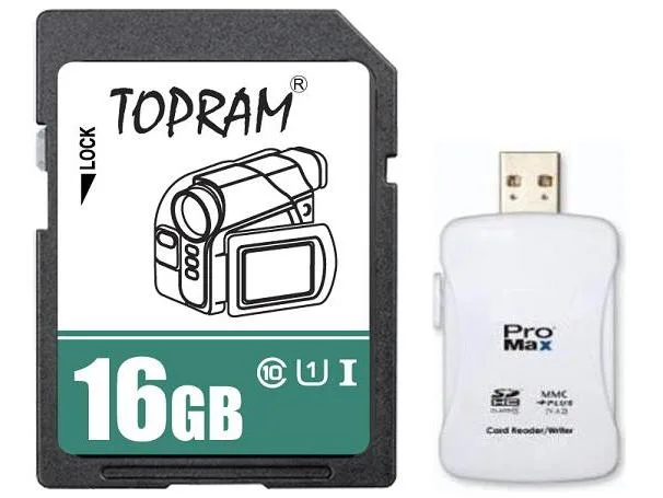 TOPRAM TOPRAM TR16GSDUHS1R16 16GB SDHC UHS-I memory card with R16 reader — product photo