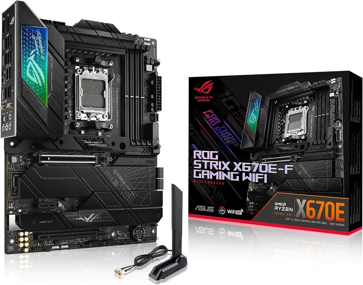 ASUS ASUS ROG STRIX X670E-F GAMING WIFI AMD X670 ATX AM5 DDR5 PCIe 5.0 NVMe M.2 backplate USB 3.2 Gen 2x2 — product photo