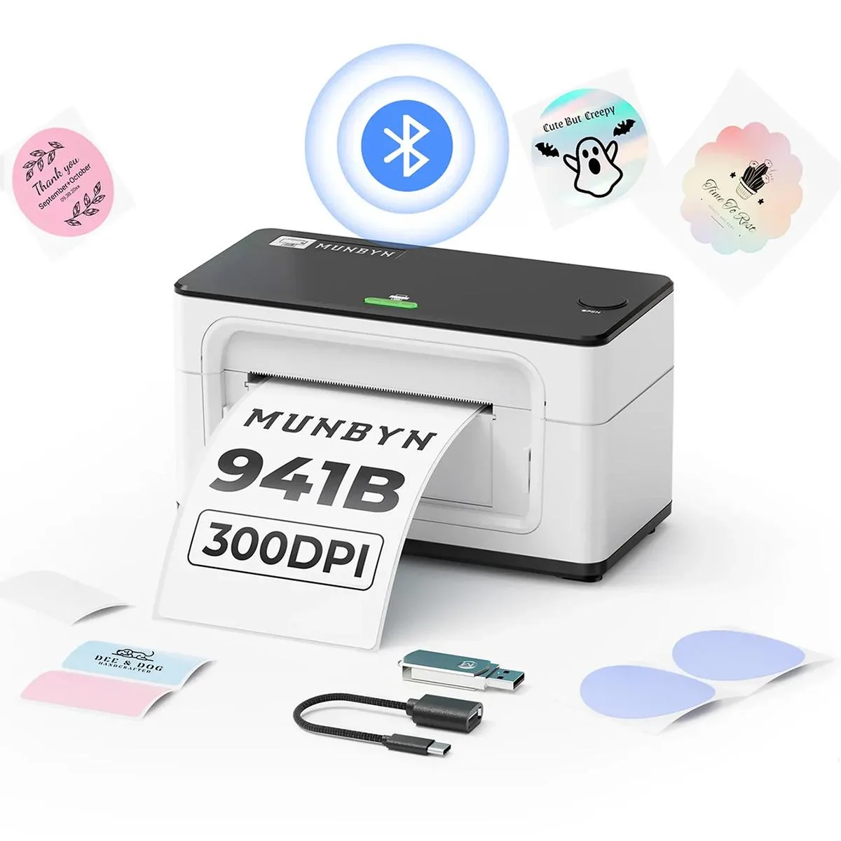 Compact white thermal label printer with Bluetooth and USB, model 941