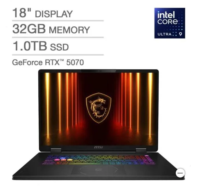 MSI MSI Crosshair 18 HX AI A2XWGKG-012US 18" gaming laptop Core Ultra 9 275HX RTX 5070 32GB 1TB — product photo