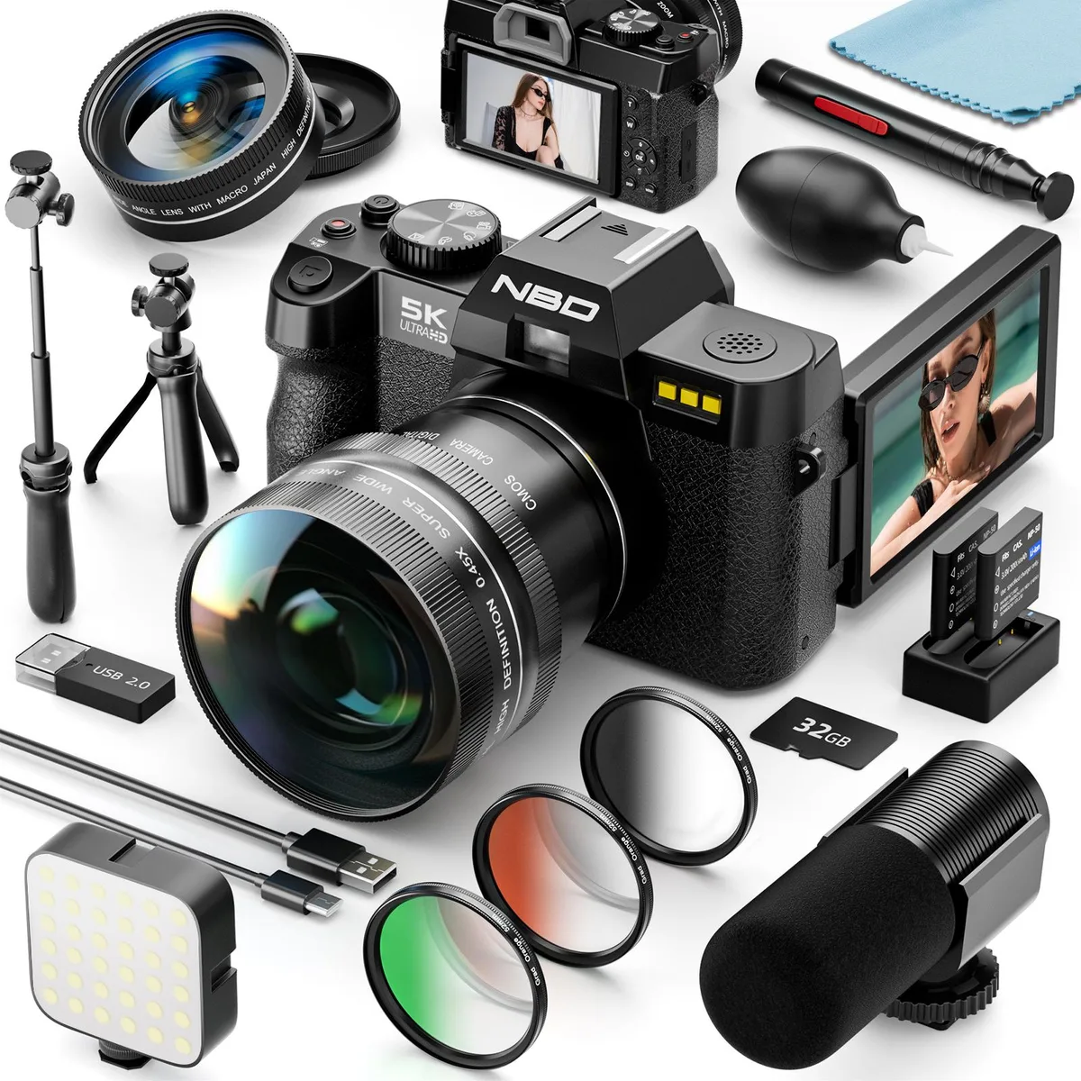G-Anica G-Anica 5K 64MP Vlogging Shoot Camera 16X Zoom 3in Flip Screen 52mm Wide Macro Lens Black — product photo