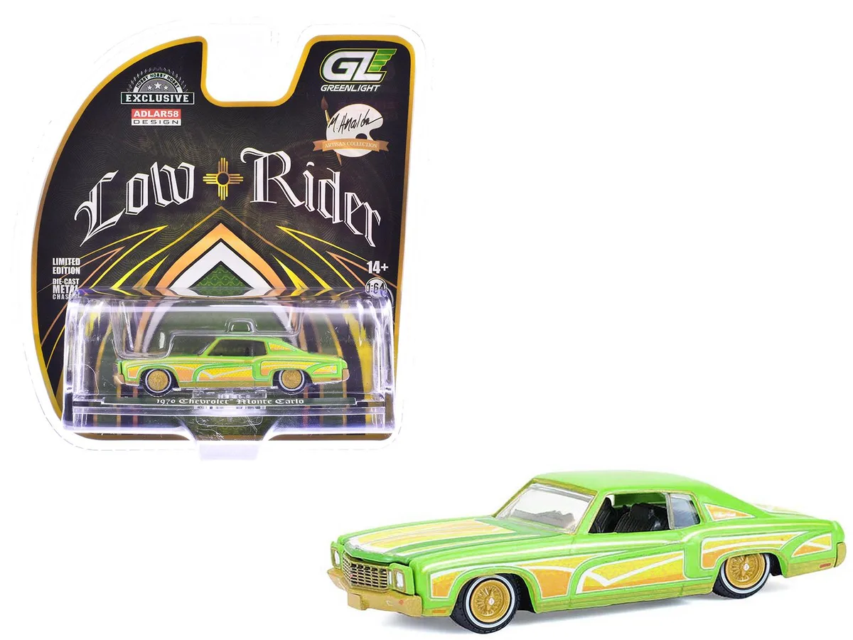GREENLIGHT GREENLIGHT 1970 Chevrolet Monte Carlo Lowrider Michael Heralda Special Ed Lime Green 1/64 — product photo
