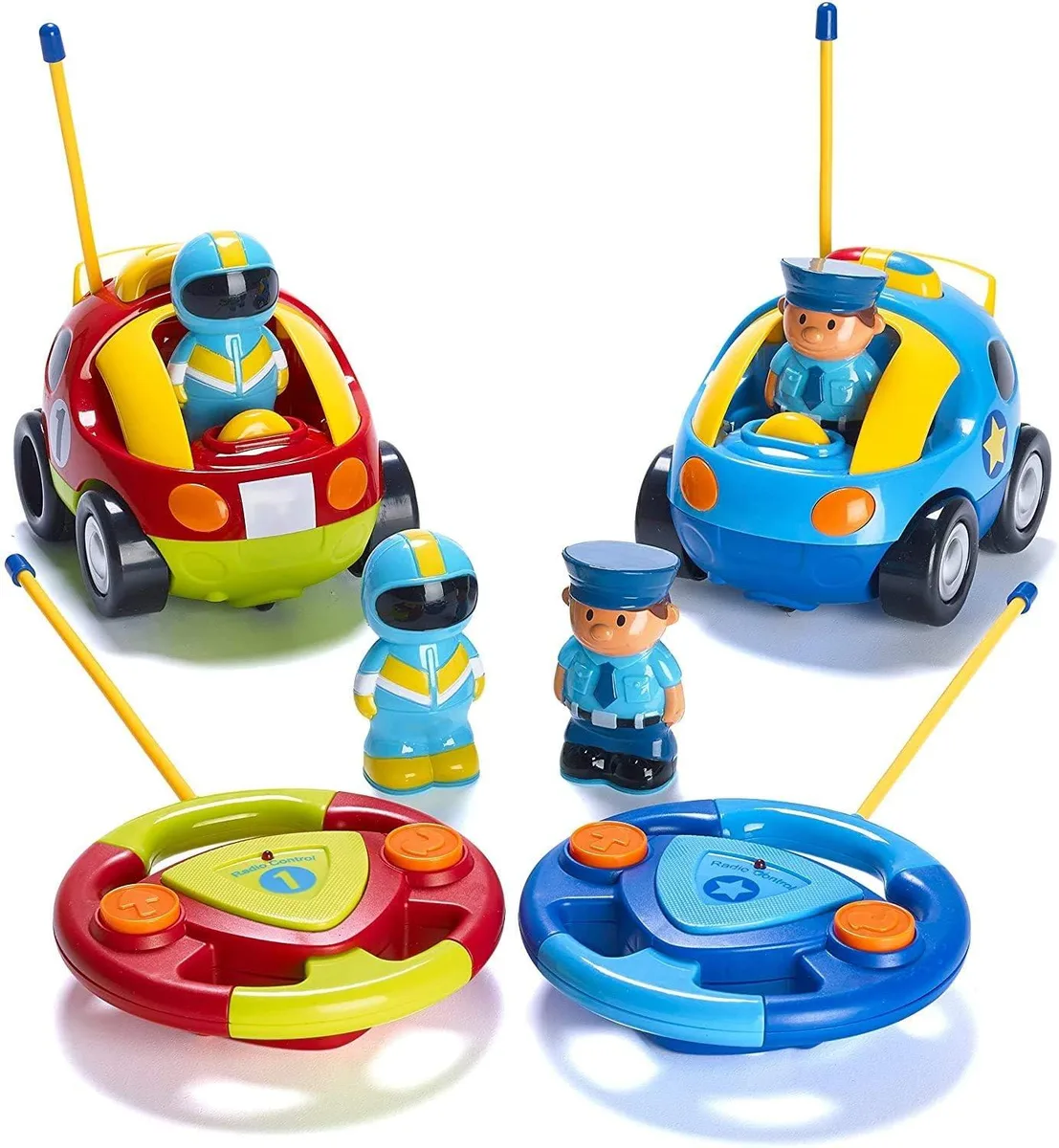 usbroway usbroway 2 Pack Cartoon RC Cars Police Race Car 18+ Months — product photo