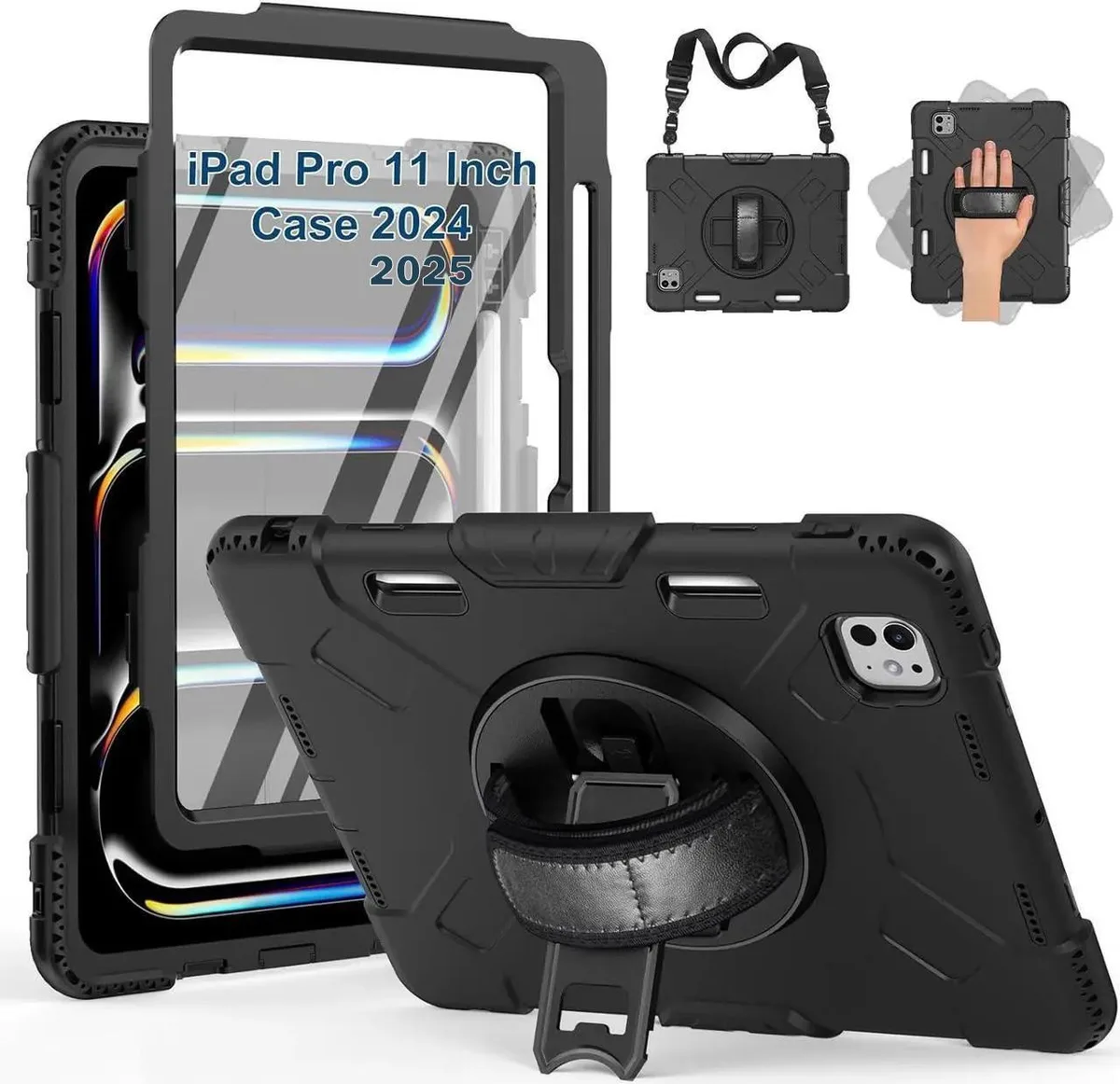 BONAEVER BONAEVER A3357/A3358/A3359 iPad accessory hard case black 360 stand shoulder strap pencil holder — product photo