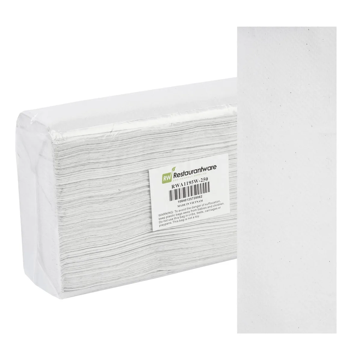  Restaurantware RWA1195W-250 Multifold Paper Towels 250 Sheets 9.5 x 9.25 Inch White 1-Ply — product photo