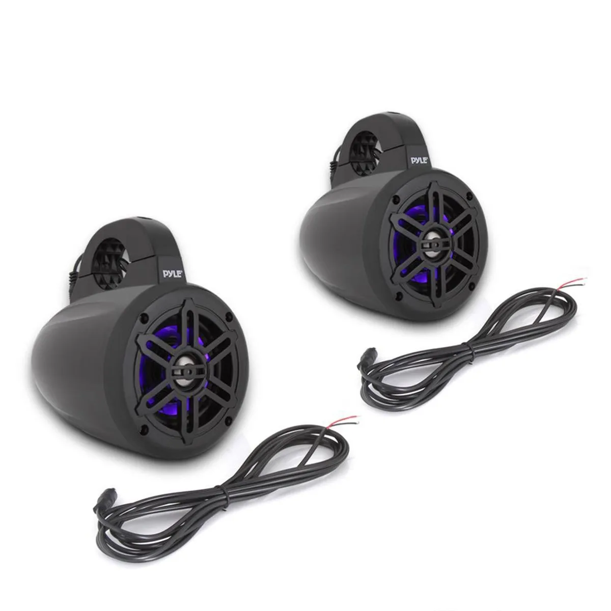Pair of white 4-inch marine speakers with built-in LED illumination